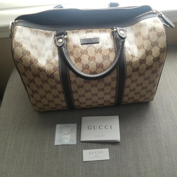 NWOT Authentic Gucci GG Monogram Supreme Crystal Joy Boston Satchel Bag - Picture 10 of 11
